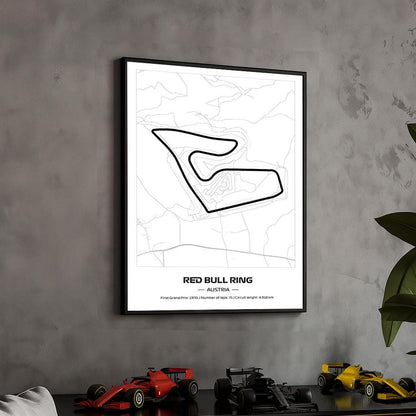 Framed Red Bull Ring F1 Poster: Minimalist Motorsport Art (50x70cm)
