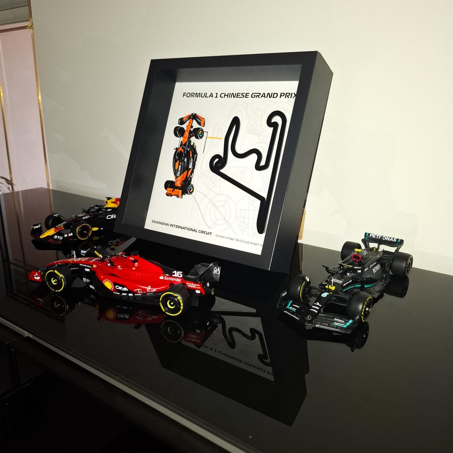 F1 Shanghai Framed 3D Art: Plexiglass 3D Track With Formula One Car Model