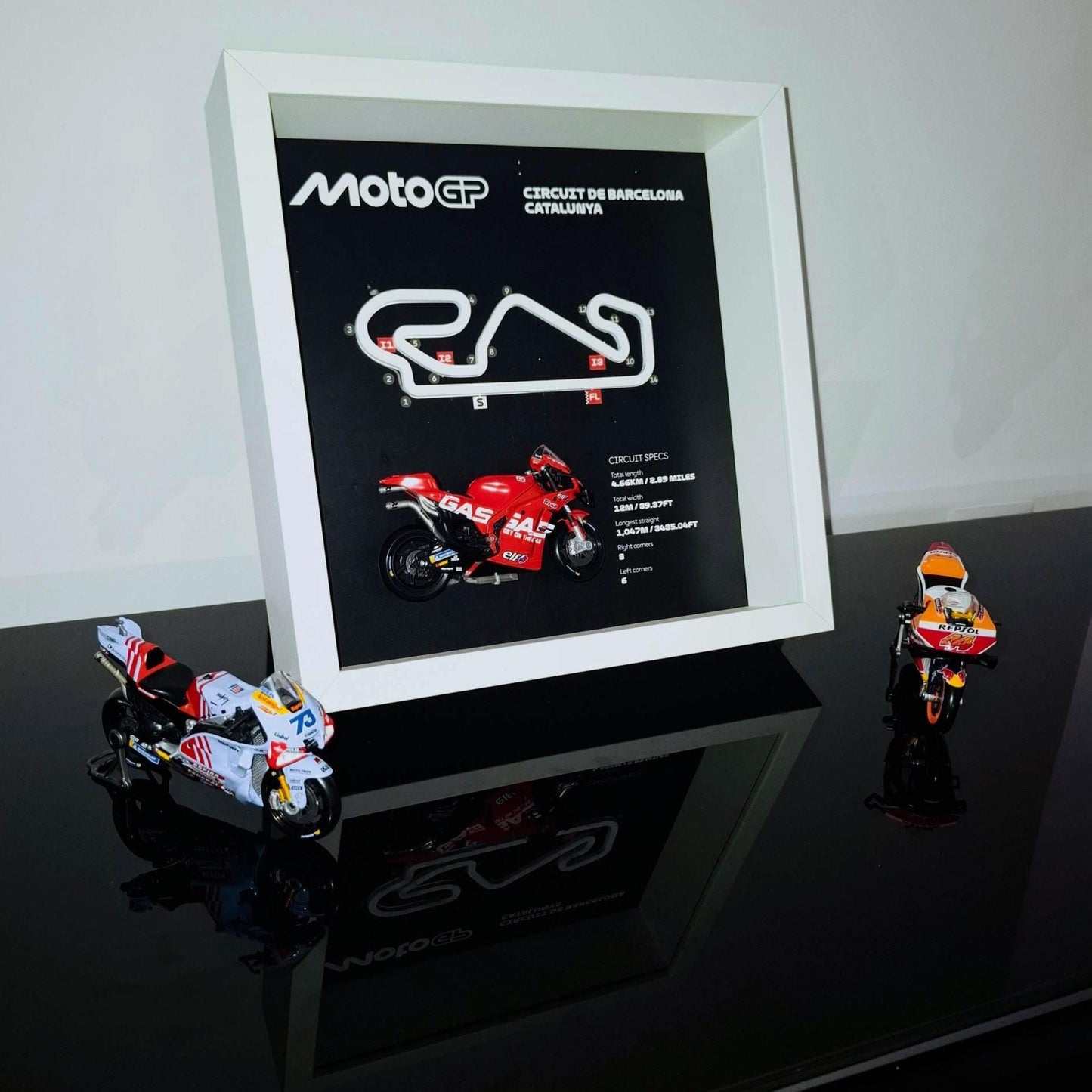 Barcelona Moto Circuit 3D Framed Art: Motorcycle Racing Gift