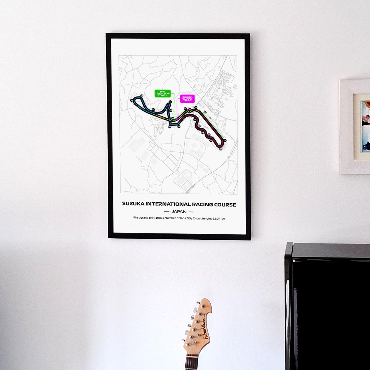 Framed Suzuka F1 Track Poster: 2025 Grand Prix Circuit Map - Motorsport Wall Art (50x70cm)