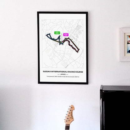 Framed Suzuka F1 Track Poster: 2025 Grand Prix Circuit Map - Motorsport Wall Art (50x70cm)