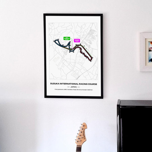 Framed Suzuka F1 Track Poster: 2025 Grand Prix Circuit Map - Motorsport Wall Art (50x70cm)