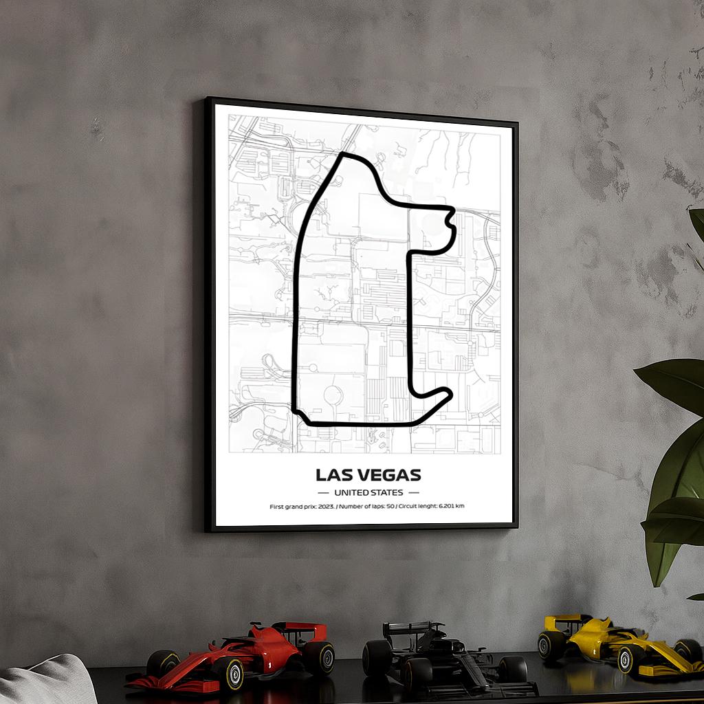 Framed F1 Las Vegas Circuit Poster: Minimalist Motorsport Art (50x70cm)