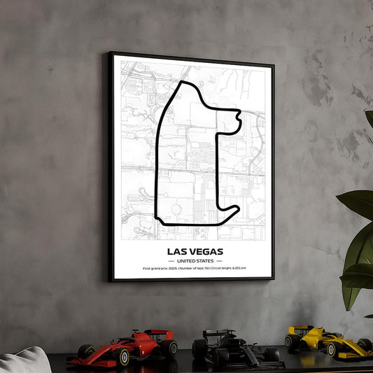 Framed F1 Las Vegas Circuit Poster: Minimalist Motorsport Art (50x70cm)