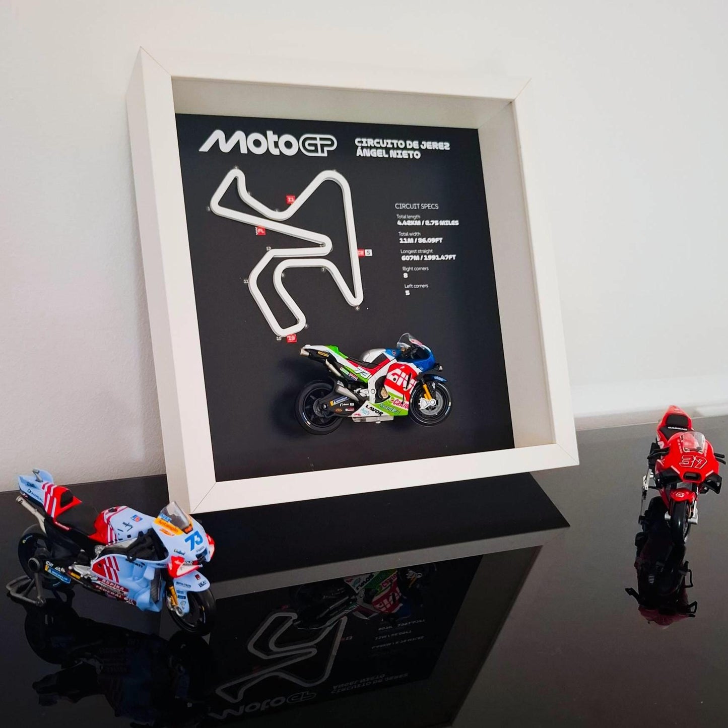 Jerez Moto Circuit 3D Framed Art: Spain Racing Gift with Motorcycle Model