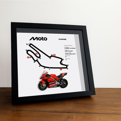 Le Mans Moto Circuit 3D Framed Art: France Racing Gift with Motorcycle Model