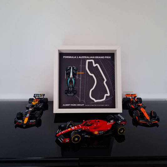 F1 Australia - Albert Park Circuit Framed Art: Plexiglass 3D Track with Formula One Car Model