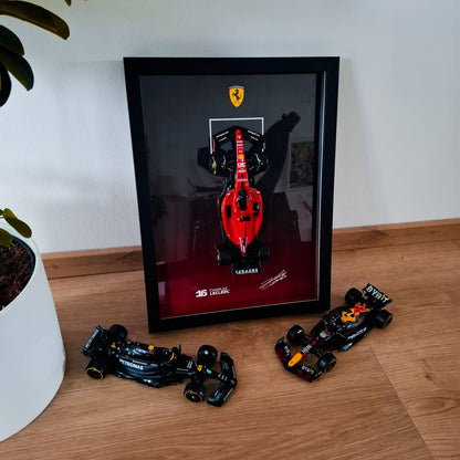 Charles Leclerc F1 Frame with Ferrari 1:24 Scale Car - High-Quality Printed Background - 30x40 cm Display - Formula 1 Gift