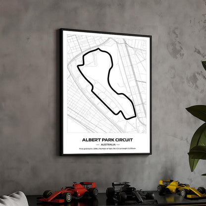 Framed Albert Park F1 Track Poster: Minimalist Motorsport Art (50x70cm)