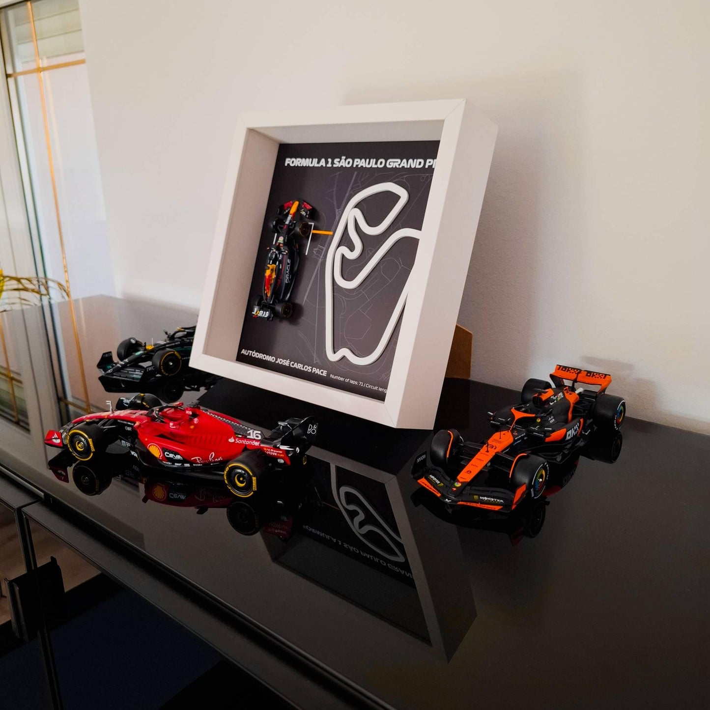 F1 Sao Paulo - Jose Carlos Circuit Framed Art: Plexiglass 3D Track with Formula One Car Model