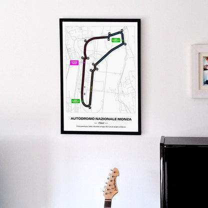 Framed Monza F1 Track Poster: 2025 Grand Prix Circuit Map (50x70cm)