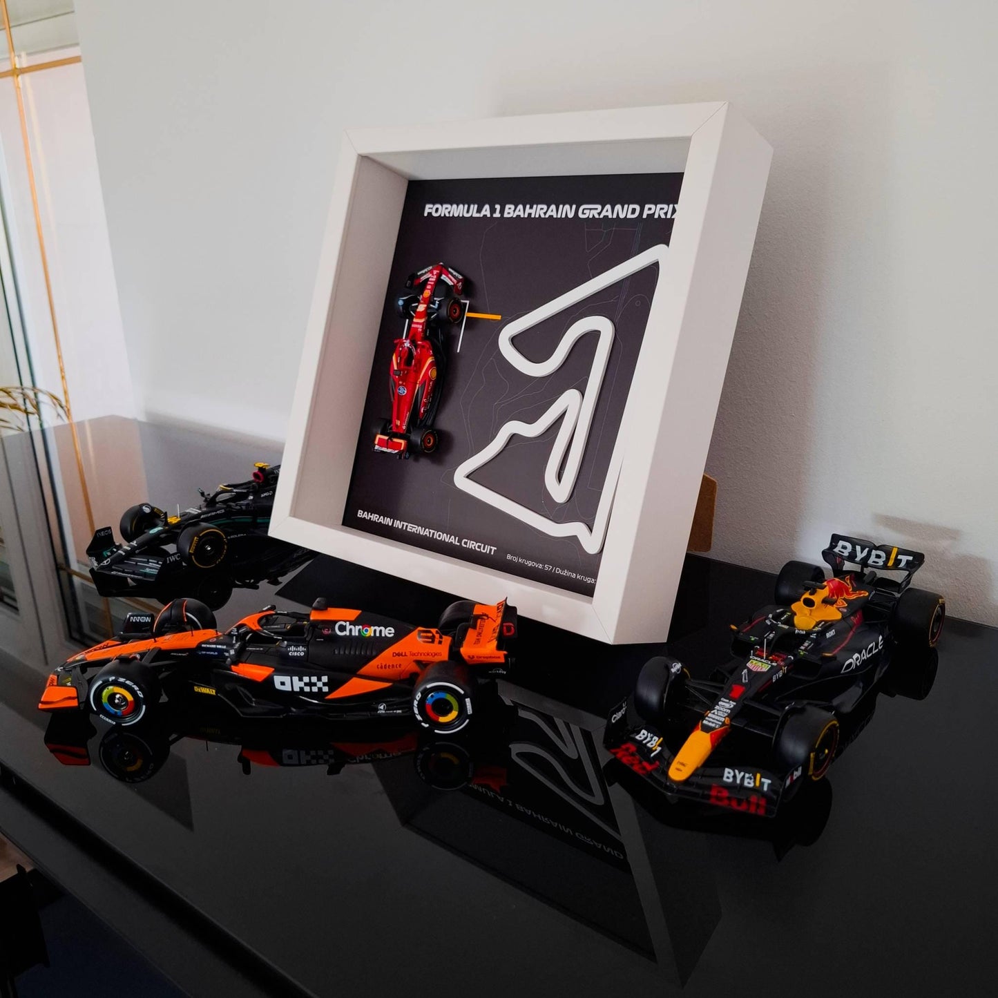 F1 Bahrain Circuit Framed Art: Plexiglass 3D Track with Formula One Car Model