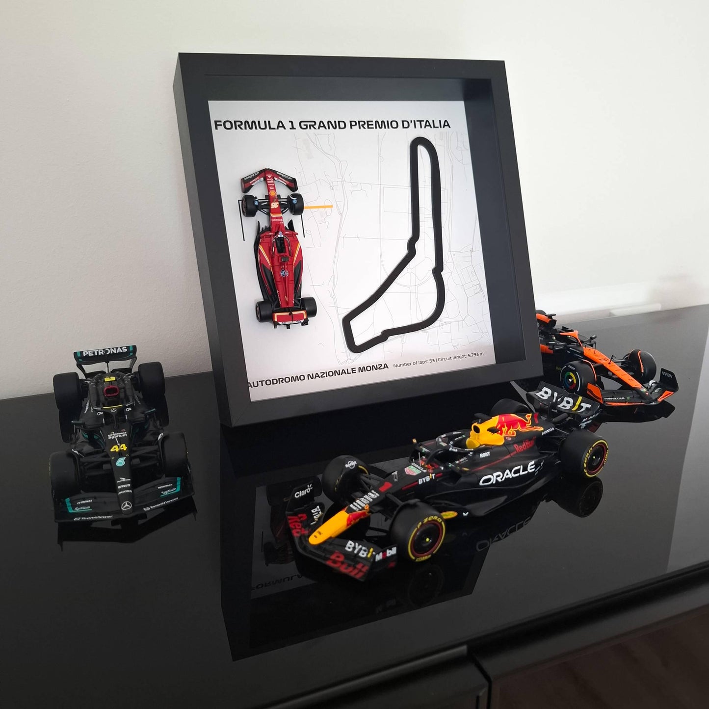 F1 Autodromo - Monza Framed 3D Art: Plexiglass 3D Track with Formula One Car Model