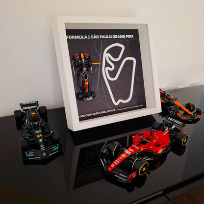 F1 Sao Paulo - Jose Carlos Circuit Framed Art: Plexiglass 3D Track with Formula One Car Model