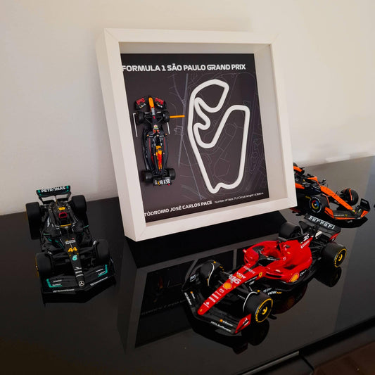 F1 Sao Paulo - Jose Carlos Circuit Framed Art: Plexiglass 3D Track with Formula One Car Model