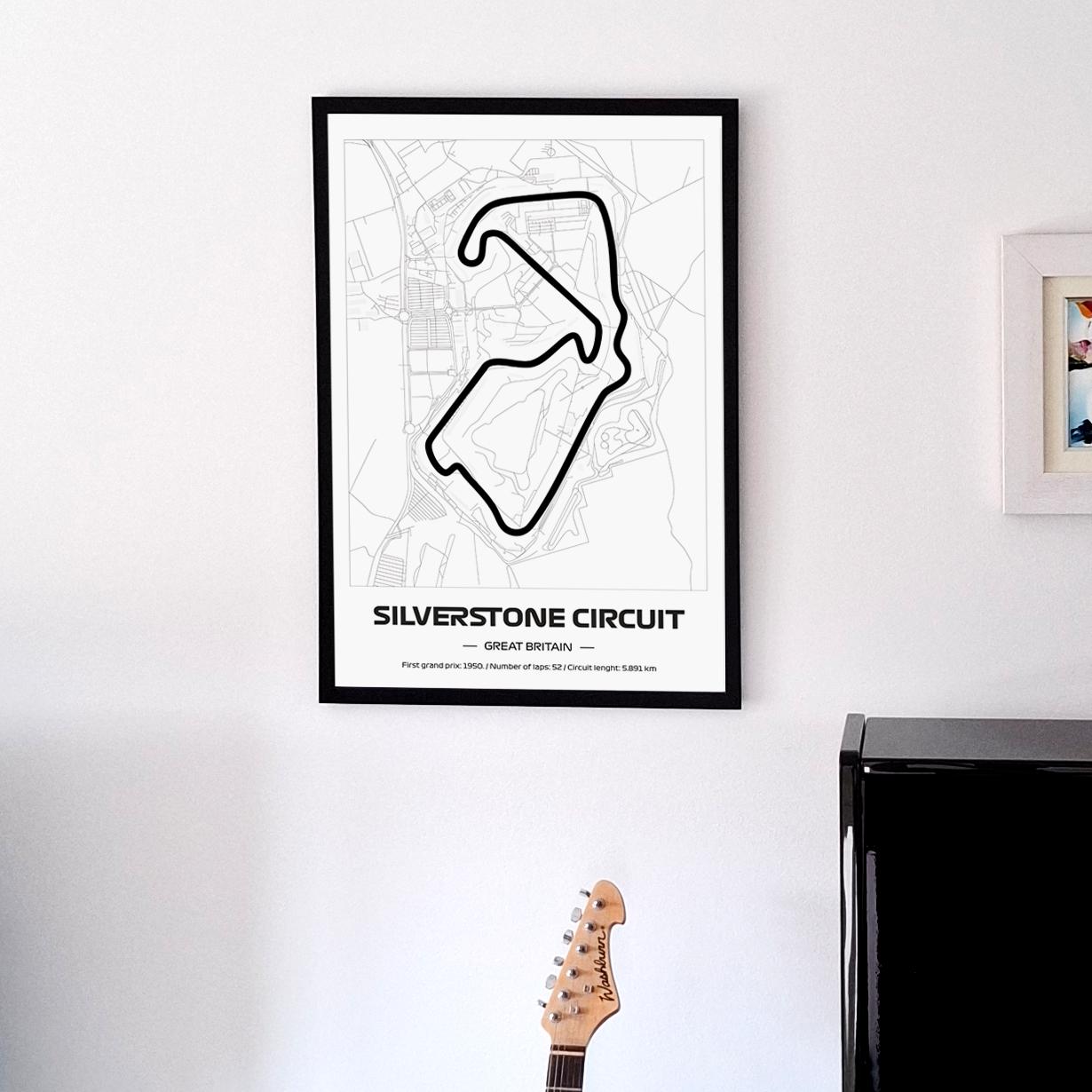 Framed Silverstone F1 Track Poster: Minimalist Motorsport Art (50x70cm)