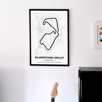 Framed Silverstone F1 Track Poster: Minimalist Motorsport Art (50x70cm)