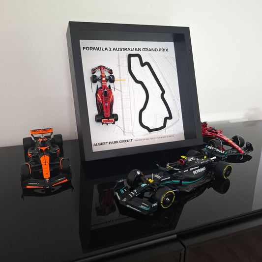 Australian F1 Framed 3D Art: Albert Park Circuit, Plexiglass 3D Track with Formula One Car Model
