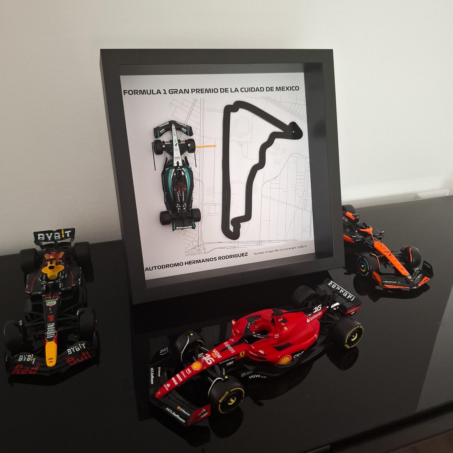 F1 Mexico Circuit Framed 3D Art: Plexiglass 3D Track with Formula One Car Model