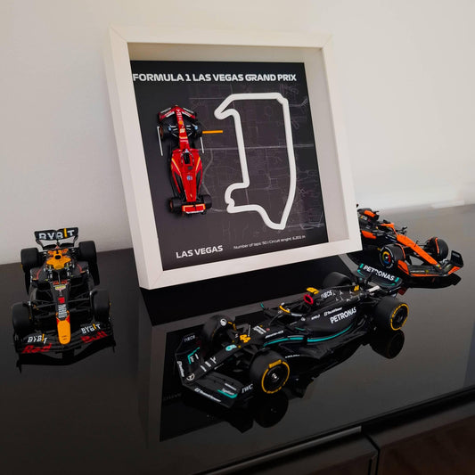 F1 Las Vegas Framed Circuit Art: Plexiglass 3D Track with Formula One Car Model