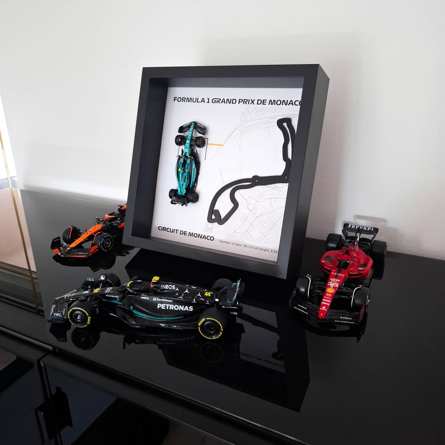 Monaco Framed 3D Art: 3D Plexiglass Track With Formula One Car Model
