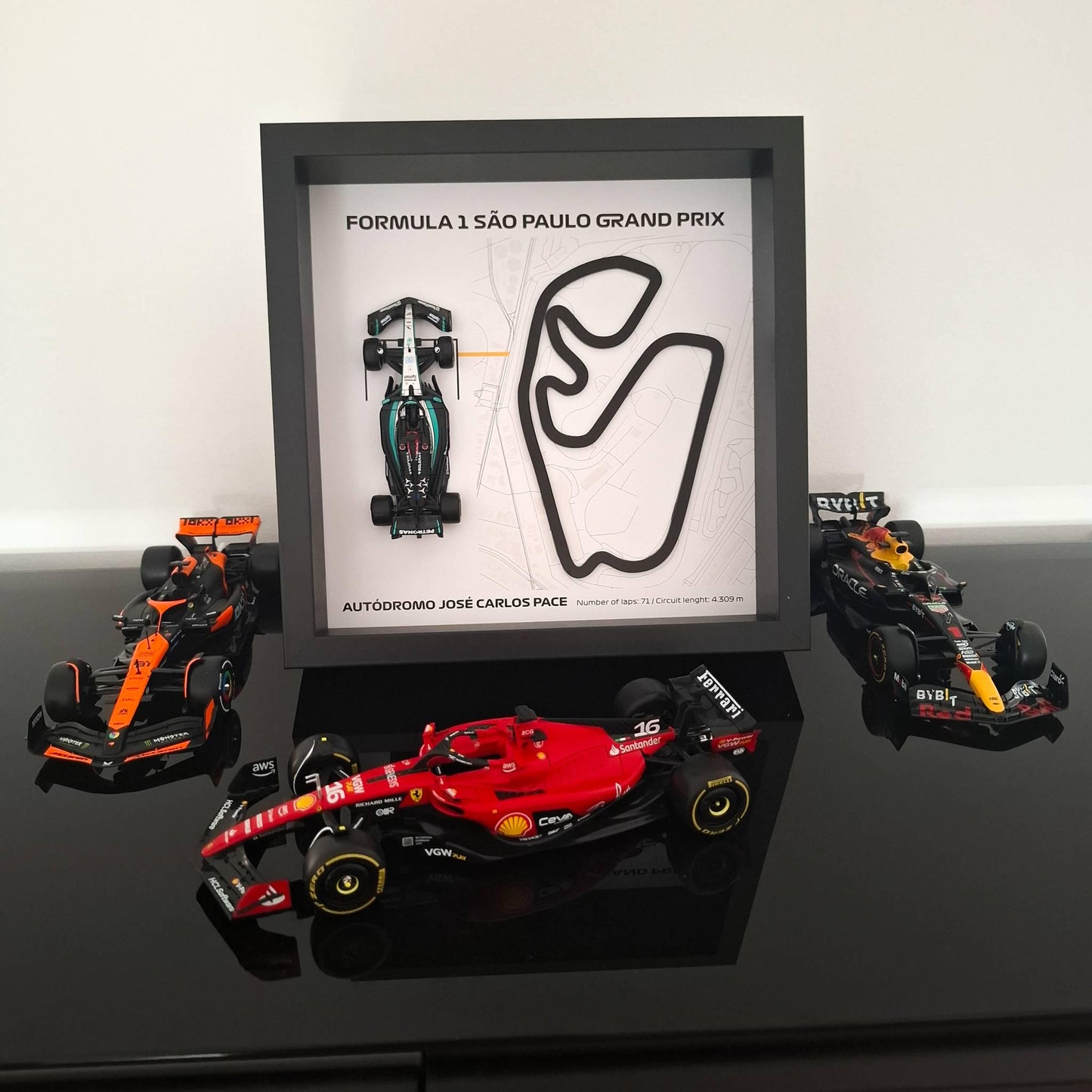 Sao Paulo 3D Framed F1 Art: Plexiglass 3D Track with Formula One Car Model