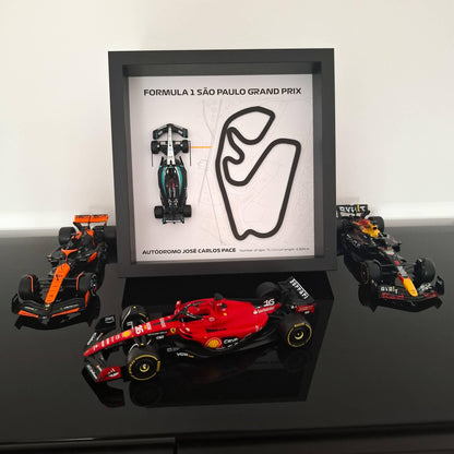 Sao Paulo 3D Framed F1 Art: Plexiglass 3D Track with Formula One Car Model