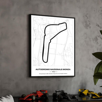 Framed Monza F1 Track Poster: Minimalist Motorsport Art (50x70cm)