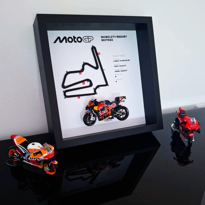 Motegi Moto Circuit 3D Framed Track Wall Art with Motorcycle Model – Japan Racing Gift