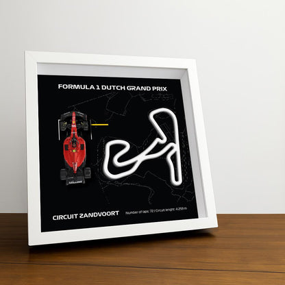 F1 Zandvoort - Dutch Circuit Framed Art: Plexiglass 3D Track with Formula One Car Model