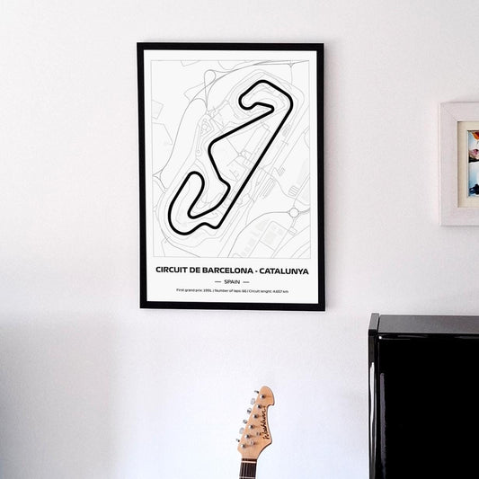Framed F1 Catalunya Circuit Poster: Minimalist Motorsport Art (50x70cm)
