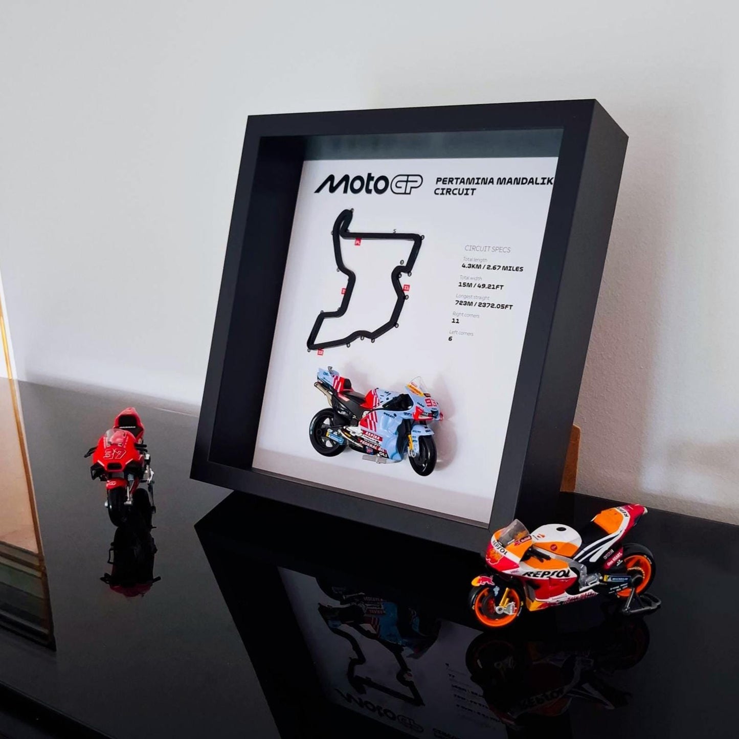 Mandalika Moto Circuit 3D Framed Track Wall Art with Motorcycle Model – Indonesia Racing Gift