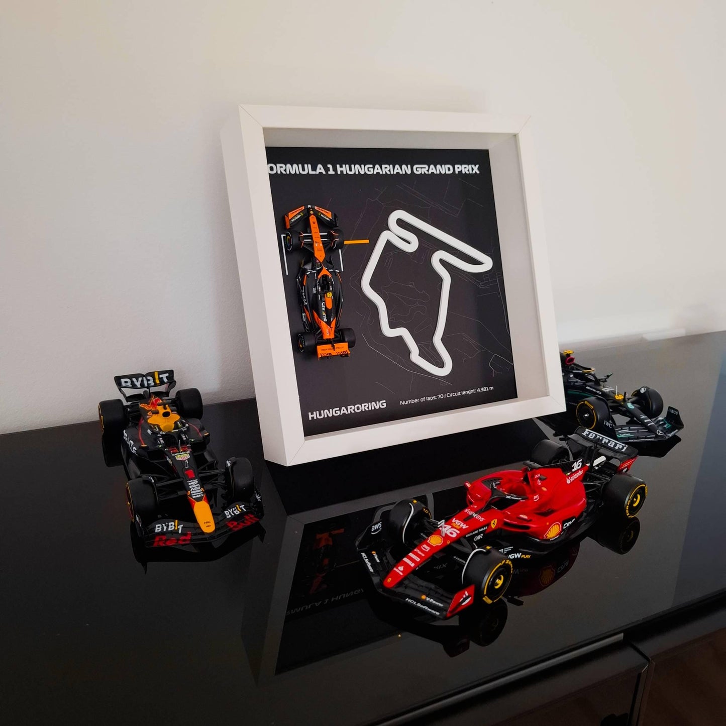 F1 Hungaroring - Hungarian Circuit Framed Art: Plexiglass 3D Track with Formula One Car Model