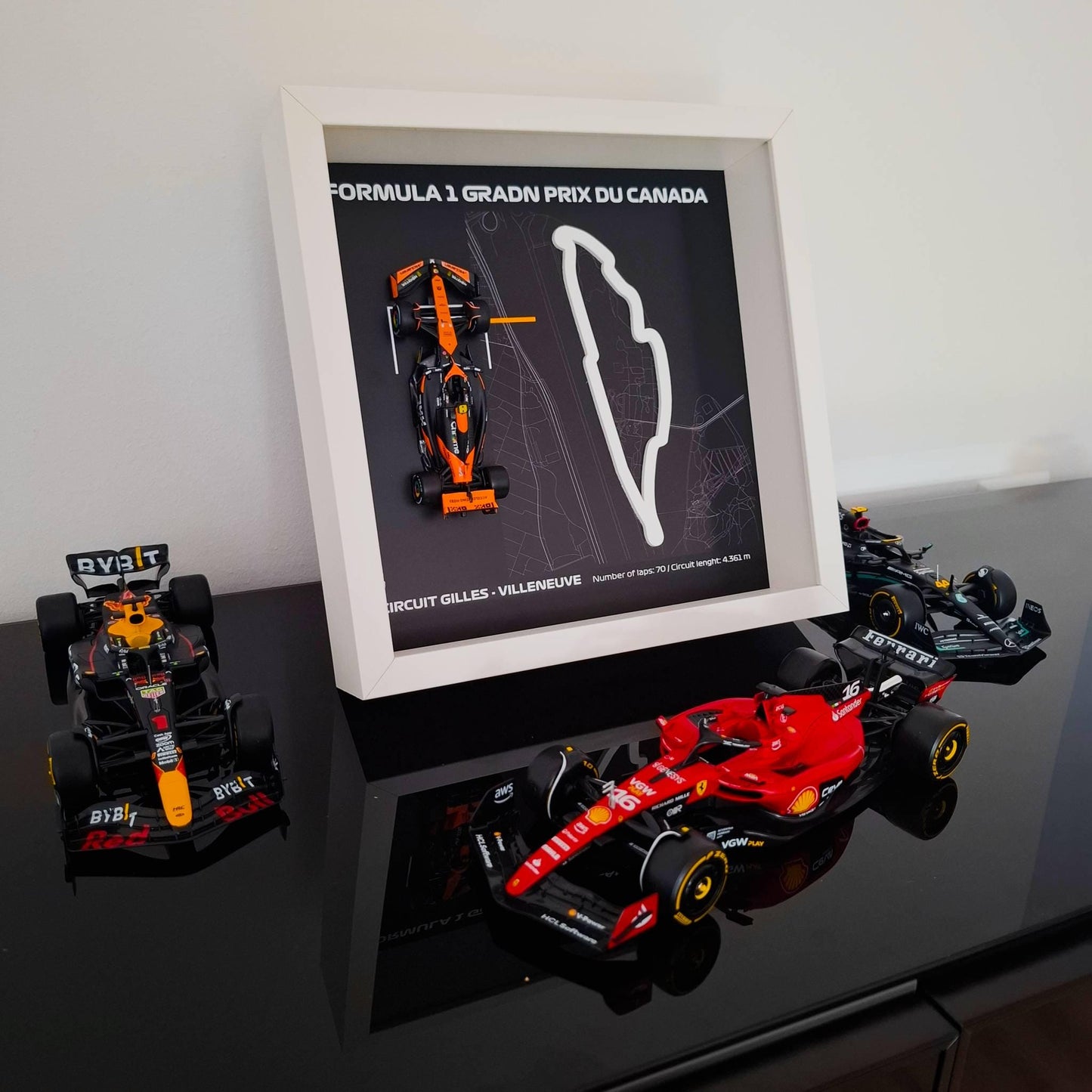 F1 Gilles Villeneuve Circuit - Canada Framed Art: Plexiglass 3D Track with Formula One Car Model