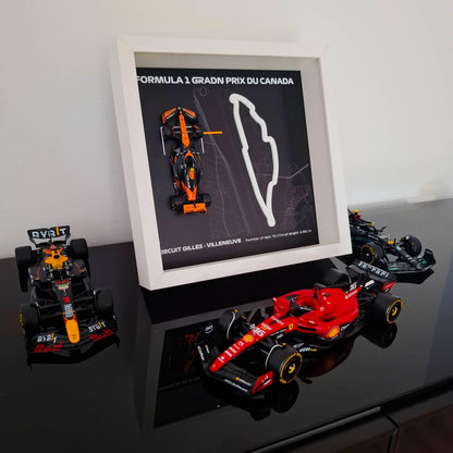 F1 Gilles Villeneuve Circuit - Canada Framed Art: Plexiglass 3D Track with Formula One Car Model