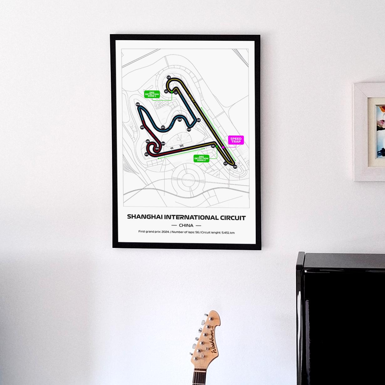 Framed Shanghai F1 Track Poster: 2025 Grand Prix Circuit Map