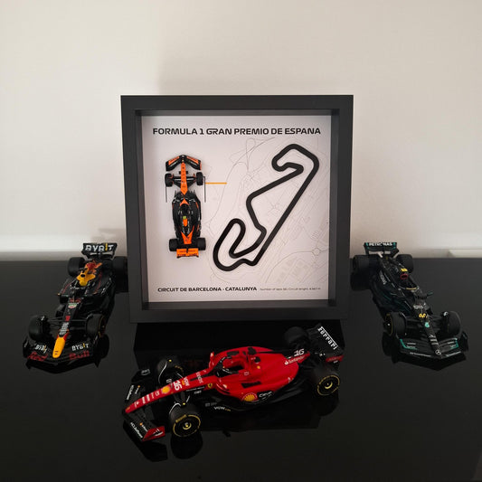 F1 Barcelona - Catalunya Circuit Framed 3D Art: Plexiglass 3D Track with Formula One Car Model