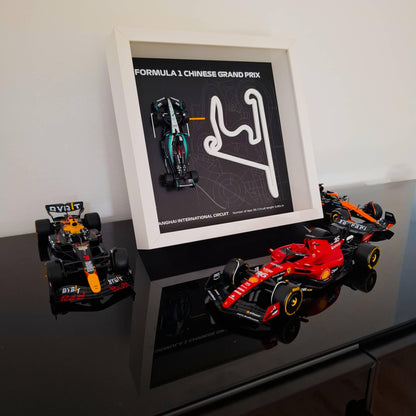 F1 Shanghai - Chinese Framed Art: Plexiglass 3D Track with Formula One Car Model