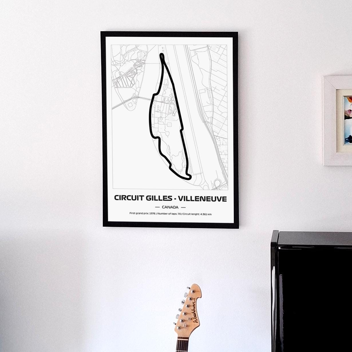 Framed F1 Gilles Villeneuve Circuit Poster: Minimalist Motorsport Art (50x70cm)