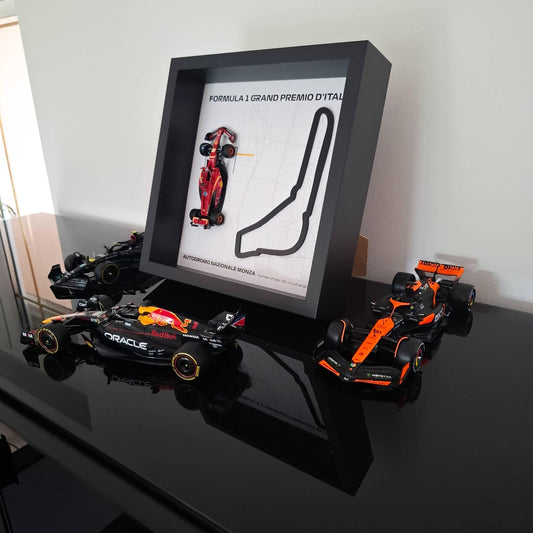 F1 Autodromo - Monza Framed 3D Art: Plexiglass 3D Track with Formula One Car Model