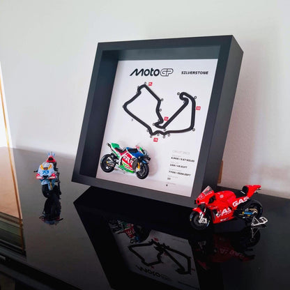 Silverstone Moto Circuit 3D Framed Track Wall Art with Motorcycle Model – UK Racing Gift
