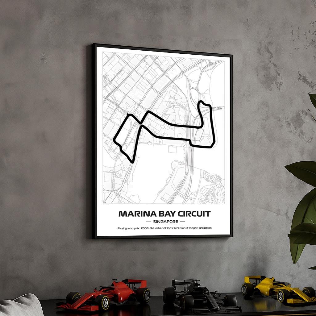Framed Formula 1 Marina Bay Circuit Poster: Singapore Grand Prix - 50x70cm