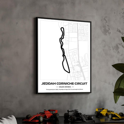 Framed Formula 1 Jeddah Circuit Poster: Minimalist F1 Print (50x70cm)
