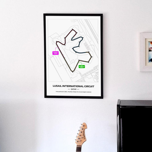 Framed Lusail F1 Track Poster: 2025 Grand Prix Circuit Map (50x70cm)