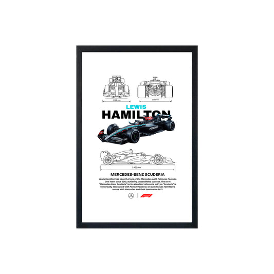 Wall Art Framed Image White Poster - Formula 1 - Lewis Mercedes F1