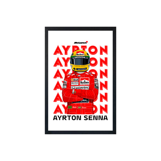 Wall Art Framed Image White Poster - Formula 1 - Ayrton Senna