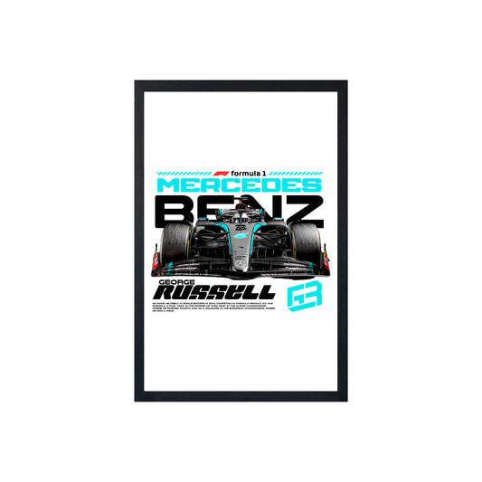 Wall Art Framed Image White Poster - Formula 1 - Benz_George_Russell_Crno_Png