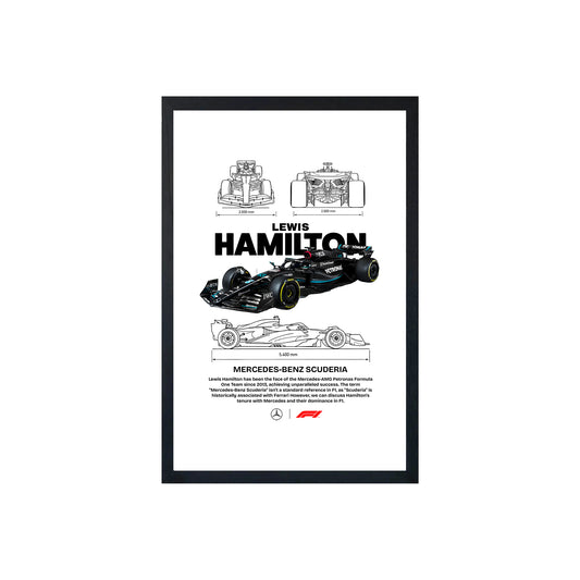 Wall Art Framed Image White Poster - Formula 1 - Mercedes Lewis