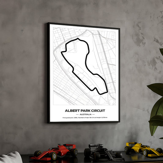 Framed Formula 1 Track Poster – 2025 F1 Grand Prix Circuit Map – Albert Park – Minimal Line Art – Physical Motorsport Print – 50x70cm
