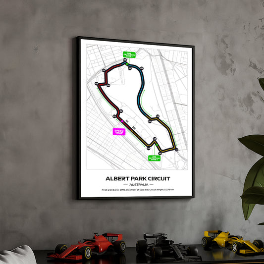 Framed Formula 1 Track Poster – 2025 F1 Grand Prix Circuit Map – Albert Park – Full Color Layout – Physical Motorsport Print – 50x70cm